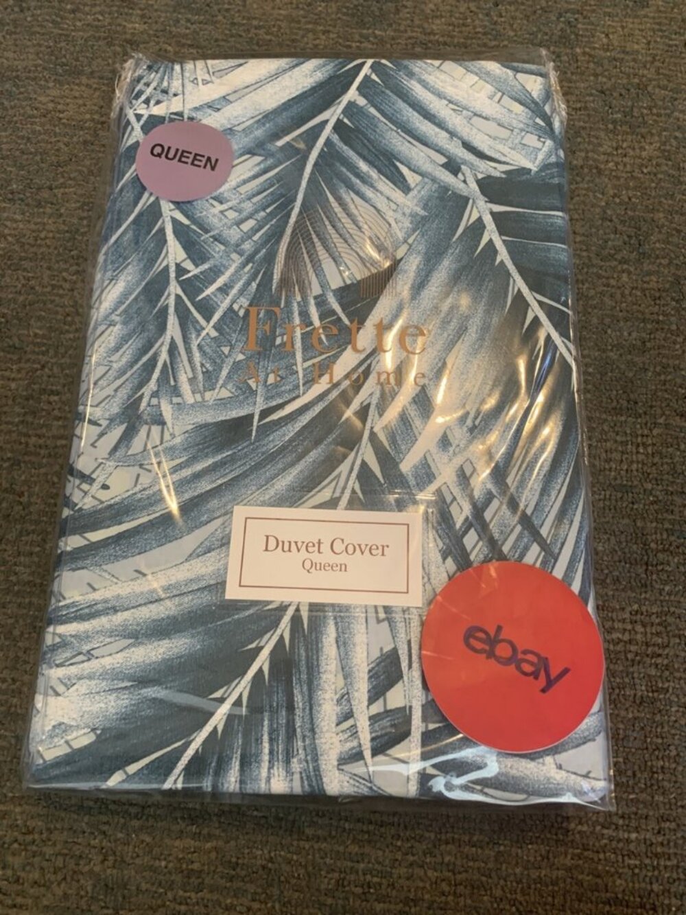 Frette At Home Duvet Cover Queen Exotic Light Blue White Leaf Leaves